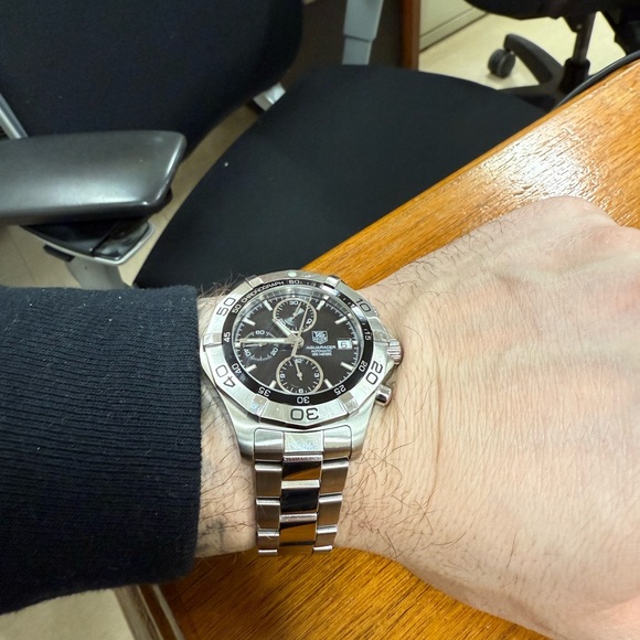 Tag Heuer Silver and Black Chronograph Watch